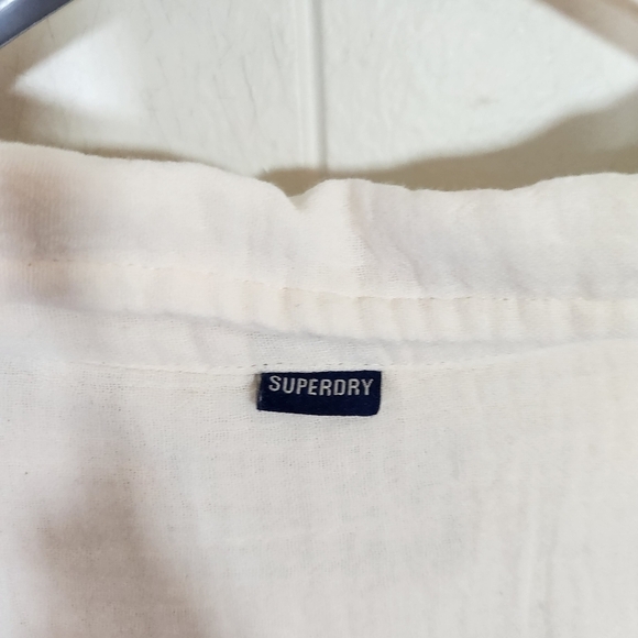 SuperDry Penny Collar Shirt Blouse in Oatmeal Size 10 Lightweight gauzy - Picture 8 of 16